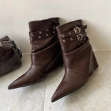KYLETHOMASW  -  High-Quality Soft Leather Ankle Boots Women Sexy Pointed Toe Metal Buckle Design Modern Boots Fall Winter Comfortable Women Shoe