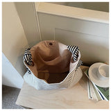 KYLETHOMASW  -  Korean Canvas Women Shoulder Bag Female Student Tote Shopper Bag Stripe Large Fashion Ladies Hand Bags Girl Woman Handbags