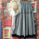 KYLETHOMASW  -  Vintage Sweet Kawaii Mori Girl Style Plaid Long Skirt Women Spring Summer High Waist A-Line Ruffled Loose Aesthetic Maxi Skirt