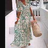 KYLETHOMASW  -  Women's Printed ort Collar Long Skirt Dr Loose Waist Regular Sve A-Line Gown Ciwalk Sle Casual Faion Dr