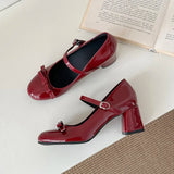 KYLETHOMASW  -  Gentle Wind Bow One Strap Mary Jane Shoes Women's Summer Block Heel Pump Shoes