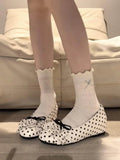 KYLETHOMASW  -  Polka Dot Mary Jane Shoes Women Sweet Ruffle Internal Elevation Shoes Ladies Soft Sole Slip on Daily Comfort Dress Footwear