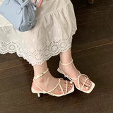 KYLETHOMASW  -  Fashion Womens Shoes 2025 Sandals Stiletto Heels Suit Female Beige All-Match Luxury Girls Low New Comfort High Retro Summer