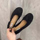 KYLETHOMASW  -  Autumn New Brand Women Flat Shoes Fashion Round Toe Pleated Shallow Slip On Boat Shoes Soft Flat Heel Single Shoes