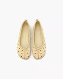 KYLETHOMASW  -  Women Chic Split Toe Leather Ballet Flats Perforated Tabi Style Slip-On Shoes Breathable Design Beige Black Summer