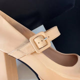 KYLETHOMASW  -  Red Patent Leather Mary Jane Pumps for Women Strap Buckle Chunky High Heels Shoes Woman Platform Pump Burgundy Party 43