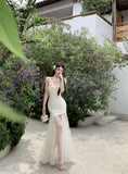 KYLETHOMASW  -  Elegant Summer Long Dress New Lace Fish Tail Goddess Style Holiday Floral Print Slimming Women's Fashion Ankle-length Sleeveless