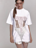 Kylethomasw Lace Hollow Out Oversized T Shirt Women Bikini Perspective Streetwear Tops American Retro Fashion Y2k Aesthetic Clothes