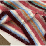 KYLETHOMASW  -  Retro Colorful Striped Knitted Cardigans Women Outerwear Autumn Winter Casual Loose V-neck Single Breasted Sweater Coats Tops