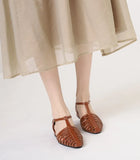 KYLETHOMASW  -  Flat Sandals Women's French Retro Roman Sandals Women's Summer Outer Wear Flat-soled Bag Head Hollow Woven Pig Cage Shoes Women
