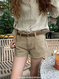 KYLETHOMASW  -  New Beige High Waist Denim Shorts Women Vintage Casual Mini Jeans Shorts Summer 2026