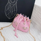 KYLETHOMASW  -  2024 Fashion PU Leather Floral Women Shoulder Bag Casual Bucket Lace Crossbody Bags for Female Shopping Party Bags