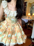 KYLETHOMASW  -  2025 Western Sweet Floral Slimming Bow Dress Women Waist Cinching Slimming Princess Fluffy Temperament Short Vestidos