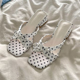 KYLETHOMASW  -  Bow Women Chunky Slippers Elegant High Heels Shoes Dress Party Sandals Designer Pumps Walking Slides Trend Mujer Zapatos