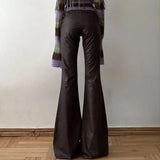 KYLETHOMASW  -  Pants Women Vintage Bandage PU Leather Slim Sexy Autumn New Fashion Solid Flare Long Trouser Female Casual Jogger