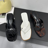 KYLETHOMASW  -  Spring Summer Women Heeled Slippers Shoes Pumps Fashion Shallow Ladies Square Heels Slippers Slides Female Flip flops Sandals