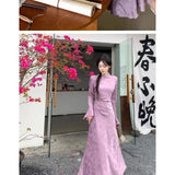 KYLETHOMASW  -  New Chinese Style Buckle Stand Collar Dress With Waist Cinching And Improved Qipao Women's Temperament In Autumn Long Skirt