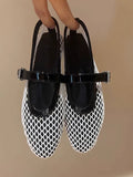 KYLETHOMASW  -  Summer Hollow Mesh Women sandals Ballet Falts Shoes Round Toe Mary Jane woemn Sandals Buckle Strap shoes Plus Size 35-42
