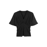 KYLETHOMASW  -  Casual Cross V-neck Batwing Sleeve Slim Fit Knitted Top Summer Polyester Fiber Pure Color Regular Sleeve Length