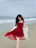 KYLETHOMASW  -  New Summer Vacation White Dress Irregular Hem Heavy Embroidery Fairy Tale Women's Dress Square Collar Fly Sleeve Beach Dress
