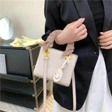 Kylethomasw Square Handbags for Women Stone Pattern Totes Bag Fashion Ribbon Women's Bag Exquisite Female Crossbody Bag for Women Messenger