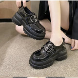 KYLETHOMASW  -  Autumn Loafers Women High Platform 7CM Shoes Women's Thick Sole PU Leather British Metal Buckle Simple Mary Jane Shoes