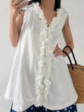 KYLETHOMASW  -  2025 3D Fungus Lace Vest Shirt Women Summer New Design Niche Loose Sleeveless Top Elegant Loose Tank