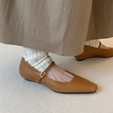 KYLETHOMASW  -  Summer Women's Genuine Leather Mary Jane Shoes Sandals Fashion Buckle with Square Toe Soft Bottom ladies Shoes
