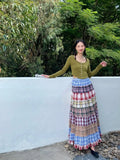 KYLETHOMASW  -  Plaid Patchwork Y2k Skirt Female  Summer New Vintage Niche High Waist Long Skirts for Woman Korean Fashion Faldas