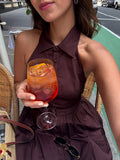 KYLETHOMASW  -  Women Waist Cinching A-line Dressess Casual Laple Single Breasted Pockets Belt Long Dress Female Summer Lady Evening Party Gown