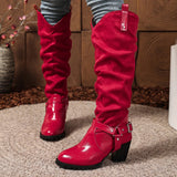 KYLETHOMASW  -  Women's Autumn and Winter knee high boots with loose design patent leather toe buckle strap for daily wear