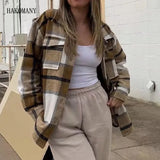 KYLETHOMASW  -  Winter Oversize Gingham Plaid Woolen Shirt Jackets Warm Women Fashion Pockets Lapel Cute Girls Chic Check Coat Streetwear