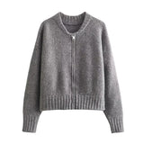 KYLETHOMASW  -  Casual Solid Knit Women Cardigan Elegant Long Sleeve Zippers O-neck Patchwork Female Sweater 2025 Autumn Fashion Lady Outwear