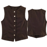 KYLETHOMASW  -  French Fashion Blogger Vintage Single Breasted Vest Top High Street Elegant Brown Minimalist Denim Vest Woman Clothing