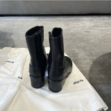 KYLETHOMASW  -  Split Toe Tabi Boots Genuine Leather Chunky Heels Ankle Boots for Women Winter Short Booties Tabi Ninja Chelsea Botas Mujer