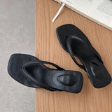 KYLETHOMASW  -  Street Style Fashion Thin Low Heels Slippers Square Head Clip Toe Sandals Female Mules Slides Shoes Beach Flip Flops