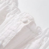 KYLETHOMASW  -  CHIC White Embroidery Lace Open Buttons Slash Shoulder Mini Dress Women Short Sleeve Slim Waist Dresses Holiday Robe Femme