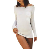 KYLETHOMASW  -  Women Sexy Dress, Solid Color Round Neck Long Sleeve Backless Hip Dress, Slim-Fit Summer Short Dress for Bar, Parties, Clubs