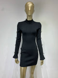 Kylethomasw Spring Women Sexy Long Sleeve Backless Black Diamonds Crystal Mini Bodycon Dress 2024 Elegant Celebrity Evening Party Club Dress