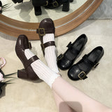 KYLETHOMASW  -  New Spring Thick Heel Women Mary Jane Shoes Fashion Metal Buckle Strap Shoes Ladies Vintage Dress Leather Pumps