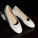 KYLETHOMASW  -  High Quality Women Ruched Rivet Ballet Flats Round Toe Soft Leather Slip on Daily French Casual Flat Shoes Zapatos De Mujer