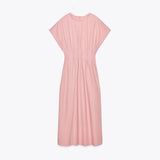 KYLETHOMASW  -  Elegant Women Short Sleeve Midi Dress New Spring Summer Sexy Round Neck Draped High Waist Robe Office Party Long Dresses