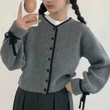 KYLETHOMASW  -  French Style Cardigan 2024 Autumn Winter Sweet Bow Knitted Sweater Coat Knitwear Casual Simple Solid Women Clothes