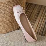 KYLETHOMASW  -  Deliate Bowtie Silk Ballerinas Woman Traf Pig Square Toe Flats Shallow Slip On Moccasins Femme Brides Wedding Shoes Pink Ballets