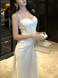KYLETHOMASW  -  Lace Strapless Long Dress Women Sleeveless Camisole French Elegant Dress Solid A Line Dinner Night Fashion Simple Vestidos New