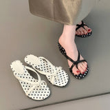 KYLETHOMASW  -  French Vintage Polka Dot Women's Herringbone Flip Flops Summer Wedge Toe-Post Sandals Gentle Style Niche