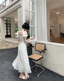 KYLETHOMASW  -  Summer Women Halter Midi Dress Elegant Female Chiffon Square Neck Party One Pieces Dresses French Solid New Vestidos Robe