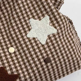 KYLETHOMASW  -  Women Cute Plaid Canvas Tote Bag Star Patch Shoulder Handbag Large Capacity Casual Student Shopping Bag Side Drawstring Design