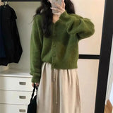KYLETHOMASW  -  Autumn New V Neck Knitted Cashmere Cardigan Women Korean Casual Solid Color Single Breasted Long Sleeved Sweater Outwear T470