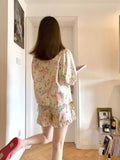 KYLETHOMASW  -  French Retro Long Sleeved Sleepwear Women Summer Popular Online Style New Sweet Oil Painting Girls Rose Home Set